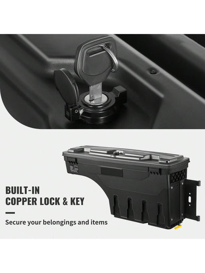 Truck Bed Storage Box, Lockable Lid, Waterproof ABS Wheel Well Tool Box 6.6 Gallon/20 Liter, For Chevrolet 1500 GMC Sierra 1500 2019-2020, Driver Or Passenger Side, Black