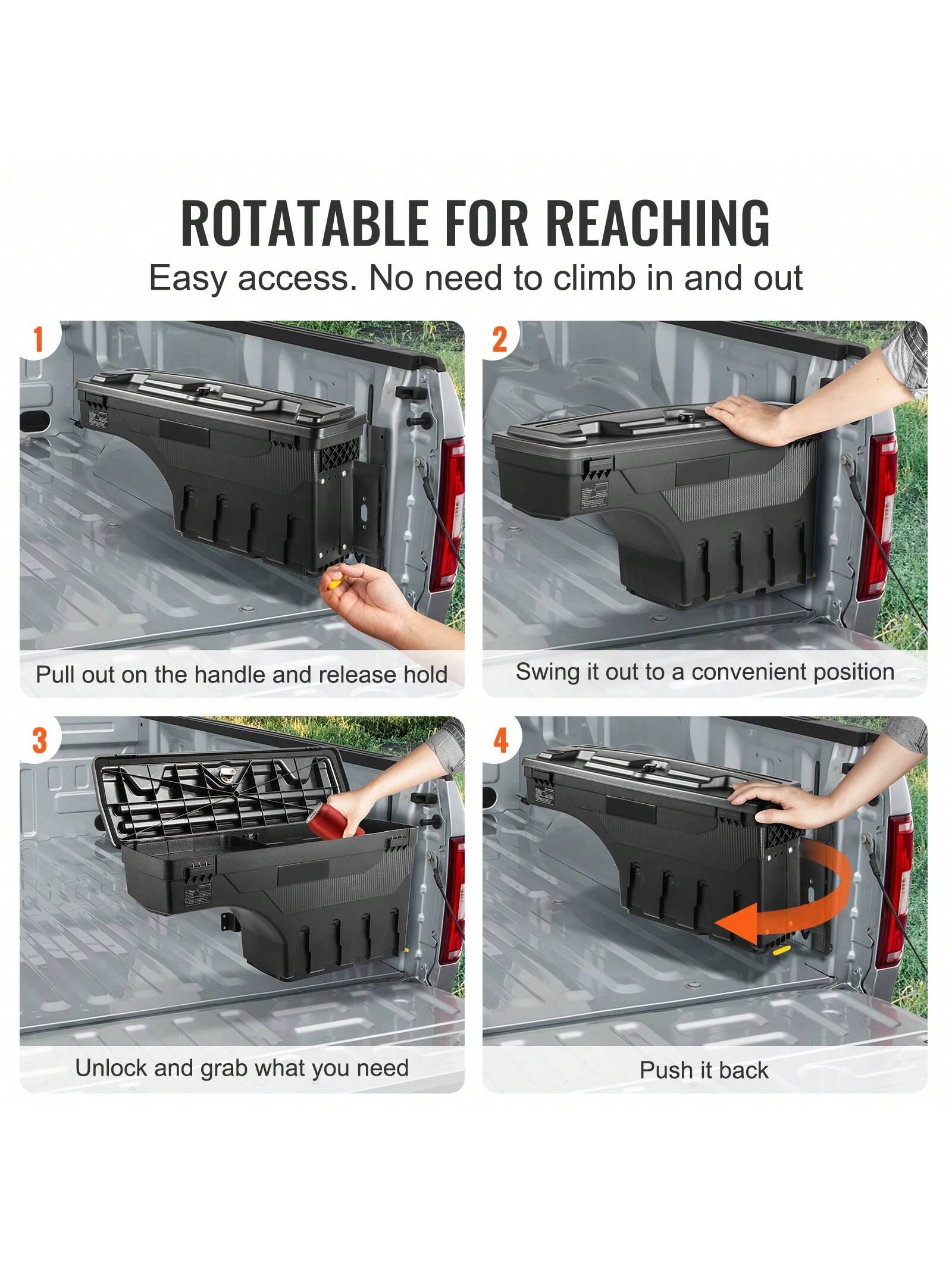 Truck Bed Storage Box, Lockable Lid, Waterproof ABS Wheel Well Tool Box 6.6 Gallon/20 Liter, For Chevrolet 1500 GMC Sierra 1500 2019-2020, Driver Or Passenger Side, Black