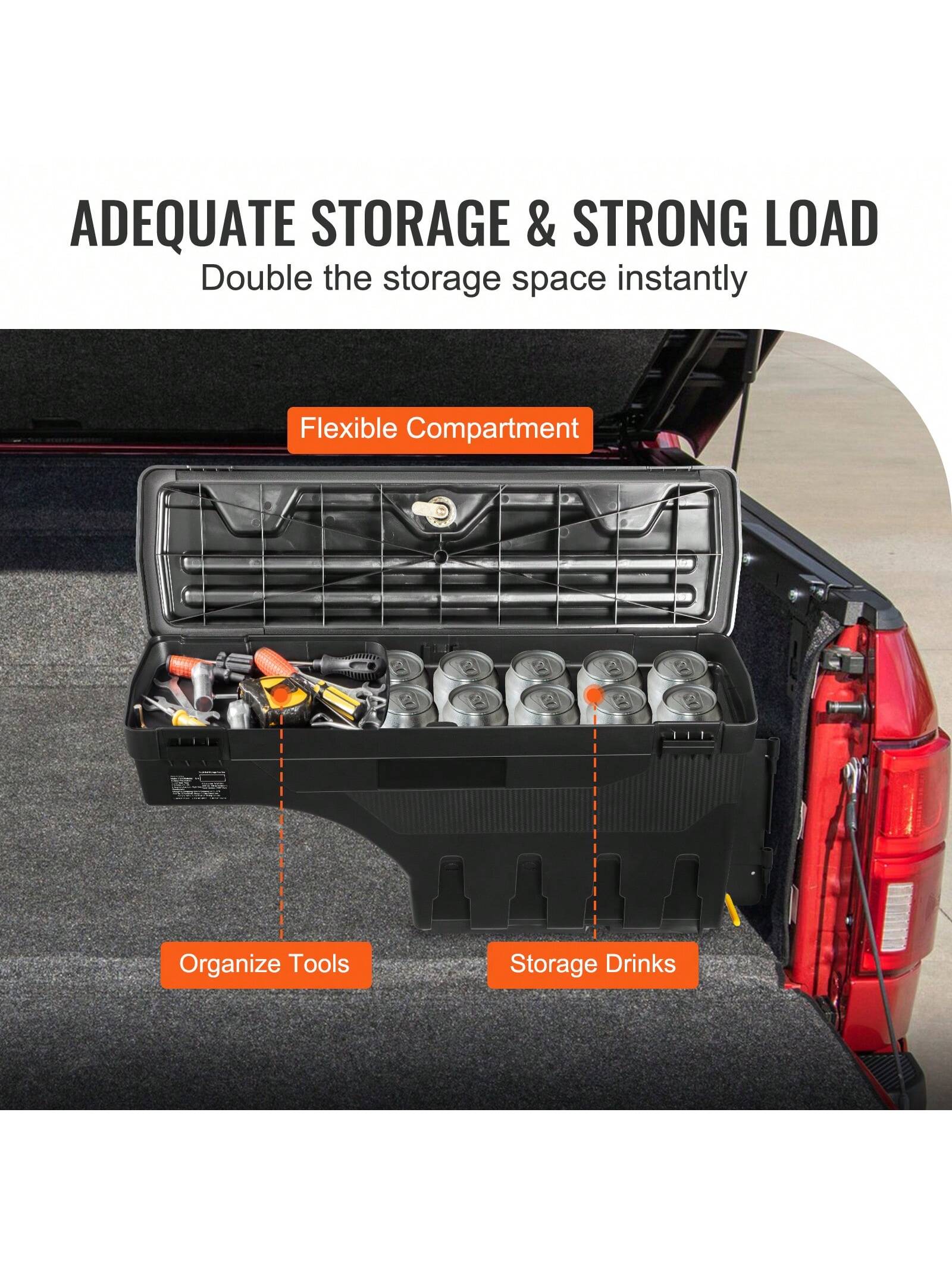 Truck Bed Storage Box, Lockable Lid, Waterproof ABS Wheel Well Tool Box 6.6 Gallon/20 Liter, For Chevrolet 1500 GMC Sierra 1500 2019-2020, Driver Or Passenger Side, Black
