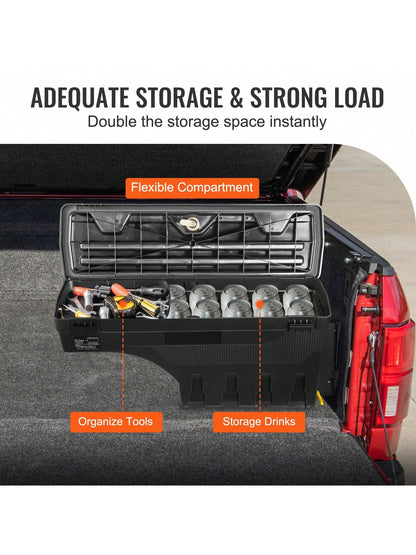 Truck Bed Storage Box, Lockable Lid, Waterproof ABS Wheel Well Tool Box 6.6 Gallon/20 Liter, For Chevrolet 1500 GMC Sierra 1500 2019-2020, Driver Or Passenger Side, Black
