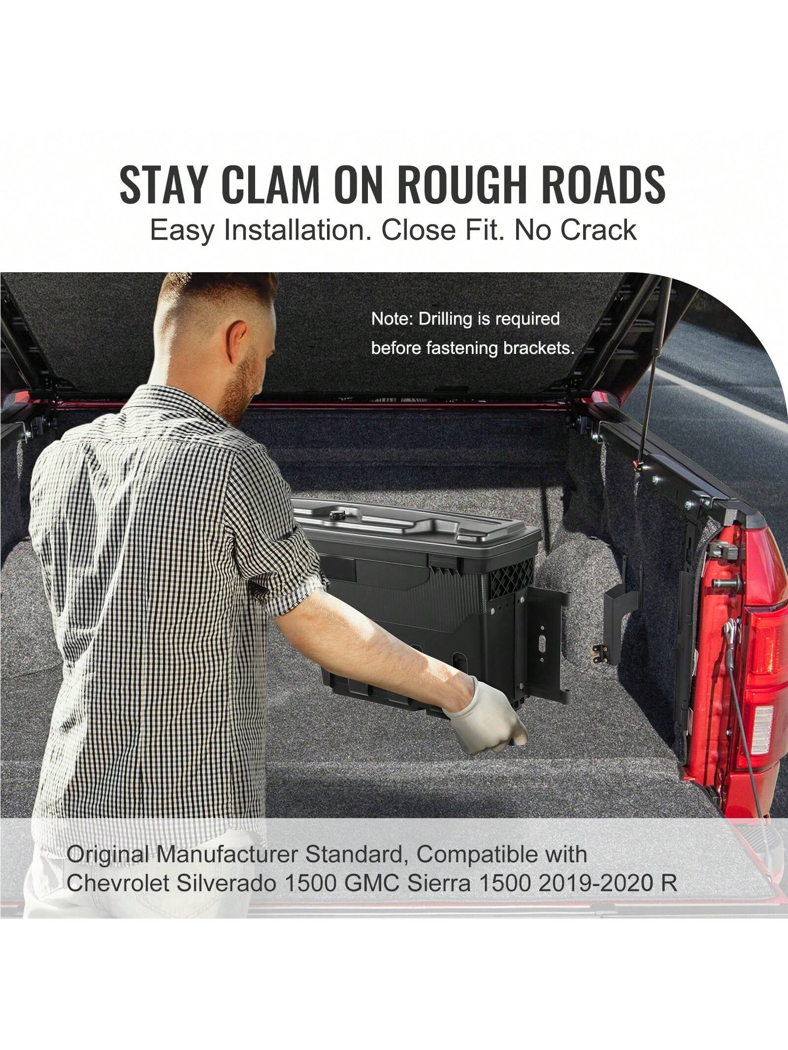 Truck Bed Storage Box, Lockable Lid, Waterproof ABS Wheel Well Tool Box 6.6 Gallon/20 Liter, For Chevrolet 1500 GMC Sierra 1500 2019-2020, Driver Or Passenger Side, Black