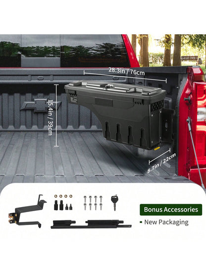 Truck Bed Storage Box, Lockable Lid, Waterproof ABS Wheel Well Tool Box 6.6 Gallon/20 Liter, For Chevrolet 1500 GMC Sierra 1500 2019-2020, Driver Or Passenger Side, Black