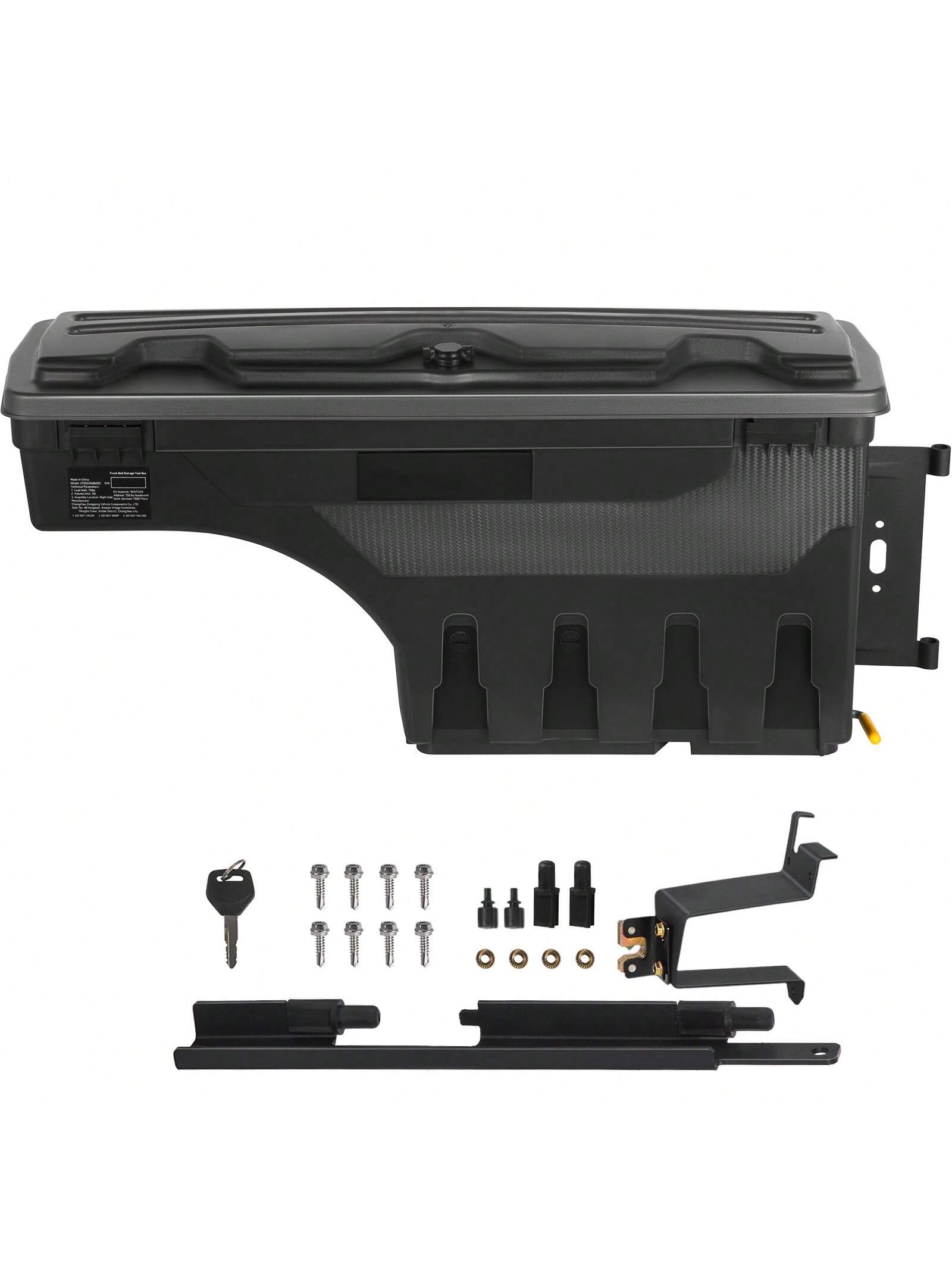 Truck Bed Storage Box, Lockable Lid, Waterproof ABS Wheel Well Tool Box 6.6 Gallon/20 Liter, For Chevrolet 1500 GMC Sierra 1500 2019-2020, Driver Or Passenger Side, Black