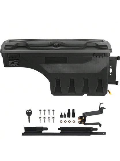 Truck Bed Storage Box, Lockable Lid, Waterproof ABS Wheel Well Tool Box 6.6 Gallon/20 Liter, For Chevrolet 1500 GMC Sierra 1500 2019-2020, Driver Or Passenger Side, Black