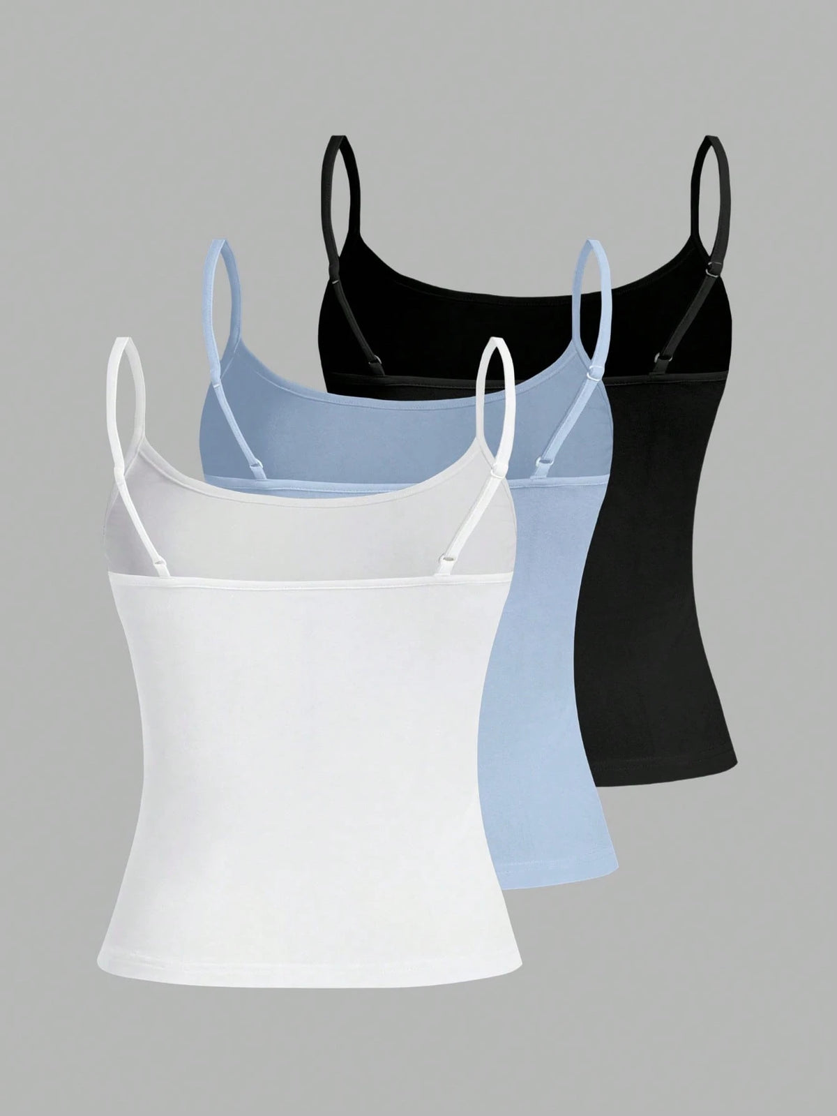 Tseoso 3pcs/Set Black, White & Blue Women's Cropped Camisole Tank Tops, Sexy & Fitted, Suitable For Summer,Summer Top