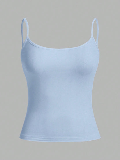 Tseoso 3pcs/Set Black, White & Blue Women's Cropped Camisole Tank Tops, Sexy & Fitted, Suitable For Summer,Summer Top