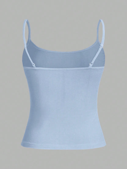 Tseoso 3pcs/Set Black, White & Blue Women's Cropped Camisole Tank Tops, Sexy & Fitted, Suitable For Summer,Summer Top