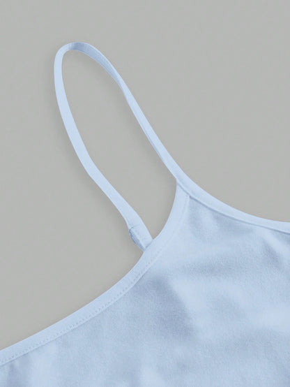 Tseoso 3pcs/Set Black, White & Blue Women's Cropped Camisole Tank Tops, Sexy & Fitted, Suitable For Summer,Summer Top