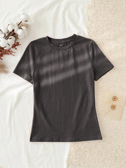 Tseoso 3pcs/Set Casual Minimalist 95% Cotton Women's Crew Neck Fitted Longline Short Sleeve T-Shirt