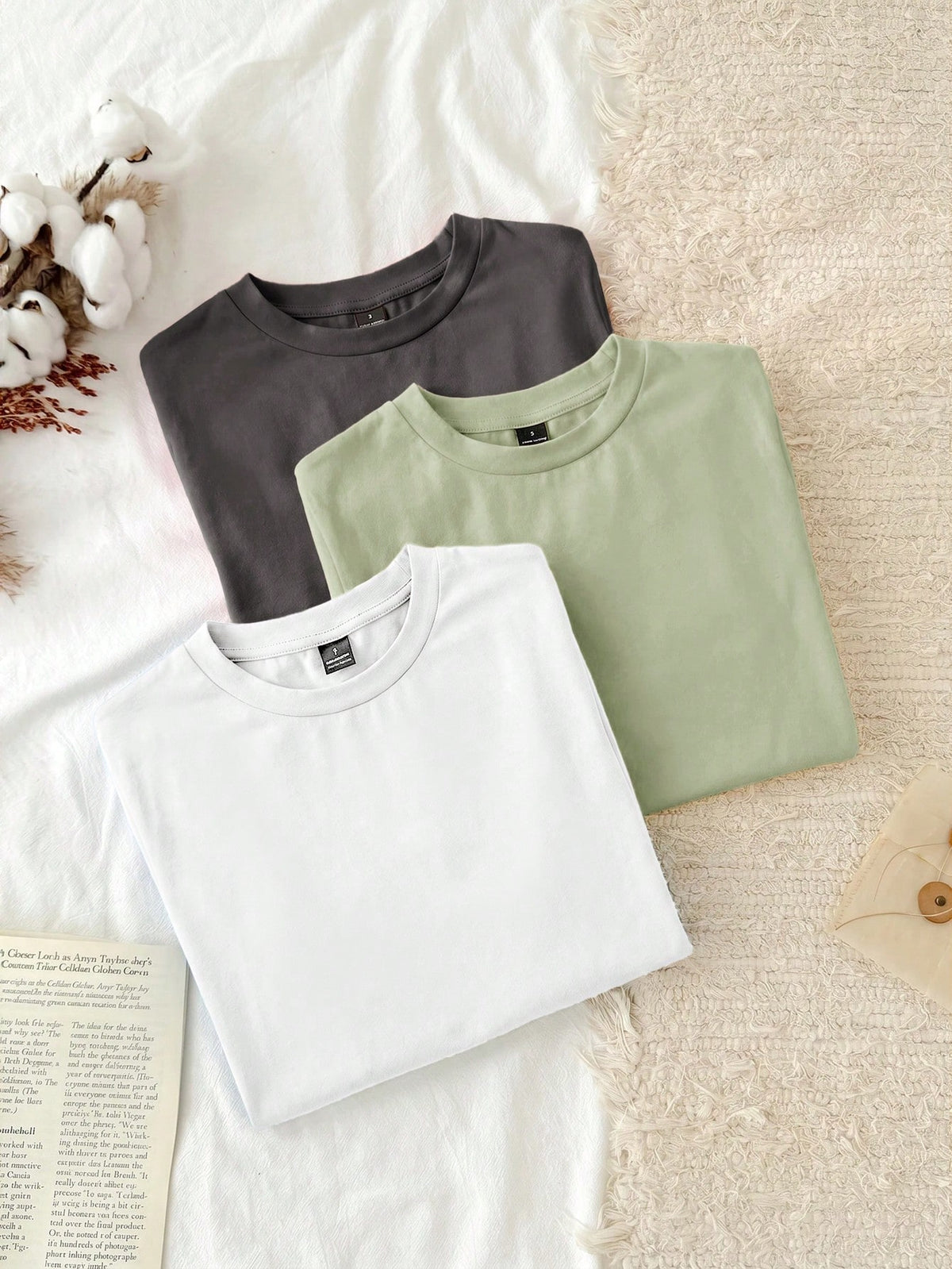 Tseoso 3pcs/Set Casual Minimalist 95% Cotton Women's Crew Neck Fitted Longline Short Sleeve T-Shirt