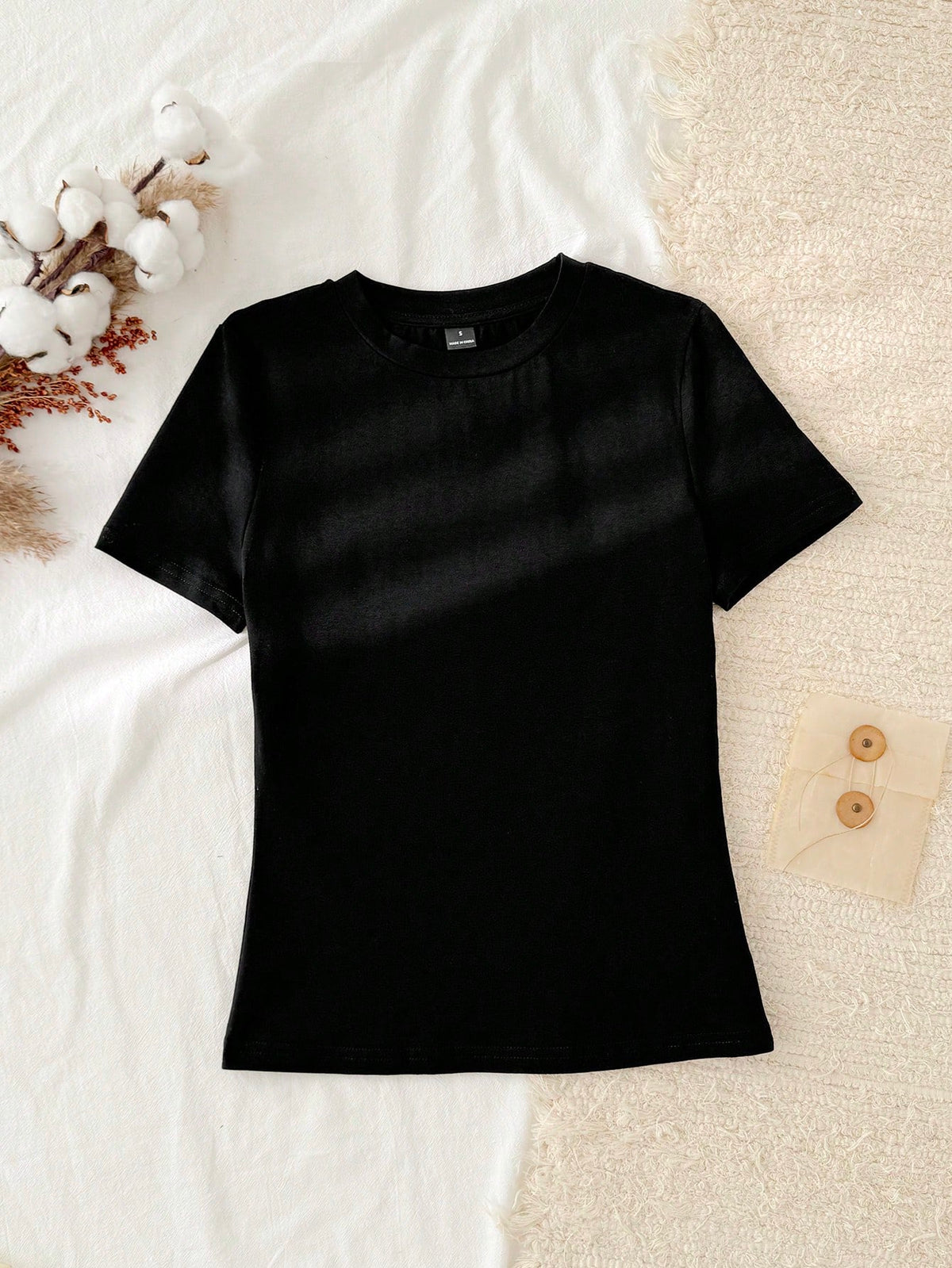 Tseoso 3pcs Set Women Casual Minimalist 95% Cotton Round Neck Fitted Long Sleeve T-Shirt