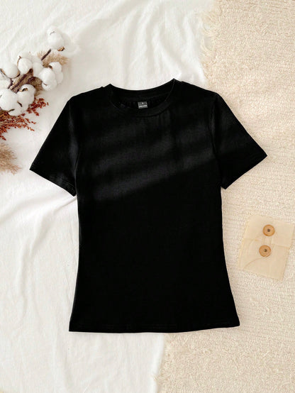 Tseoso 3pcs Set Women Casual Minimalist 95% Cotton Round Neck Fitted Long Sleeve T-Shirt