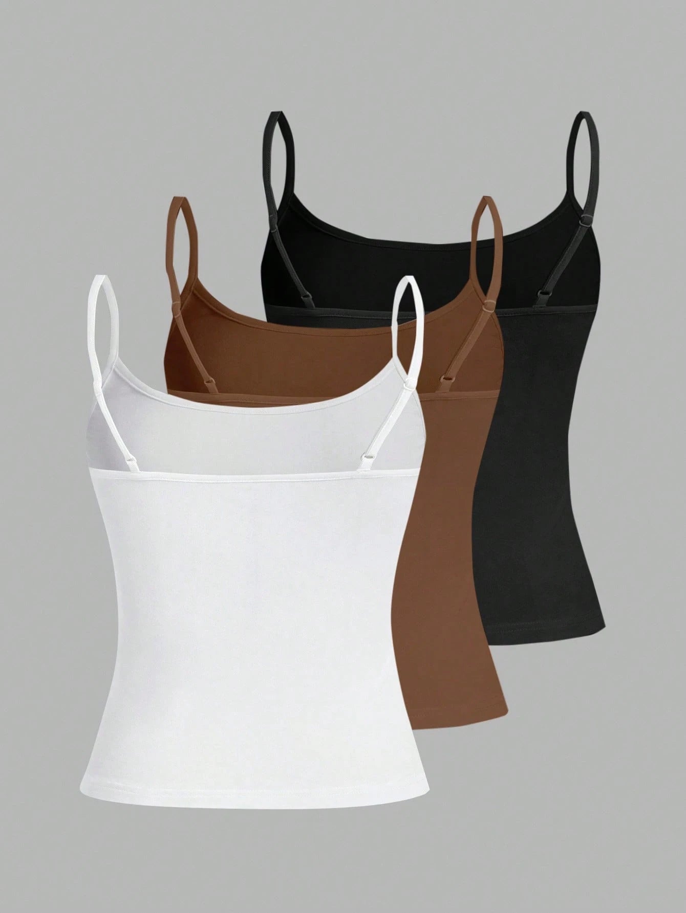 Tseoso 3pcs/Set Women's Slim-Fit Camisole Tops,95% Cotton White And Brown Basic Cami Tops,Casual Summer Fitted Tank Tops,Cute Everyday Versatile Softgirl