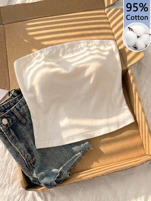 Tseoso All White Summer Casual Everyday,95% Cotton Women's Tight Tube Top,Vintage Cute Softgirl Fall Clothes,Versatile Back To School Early Autumn Tops