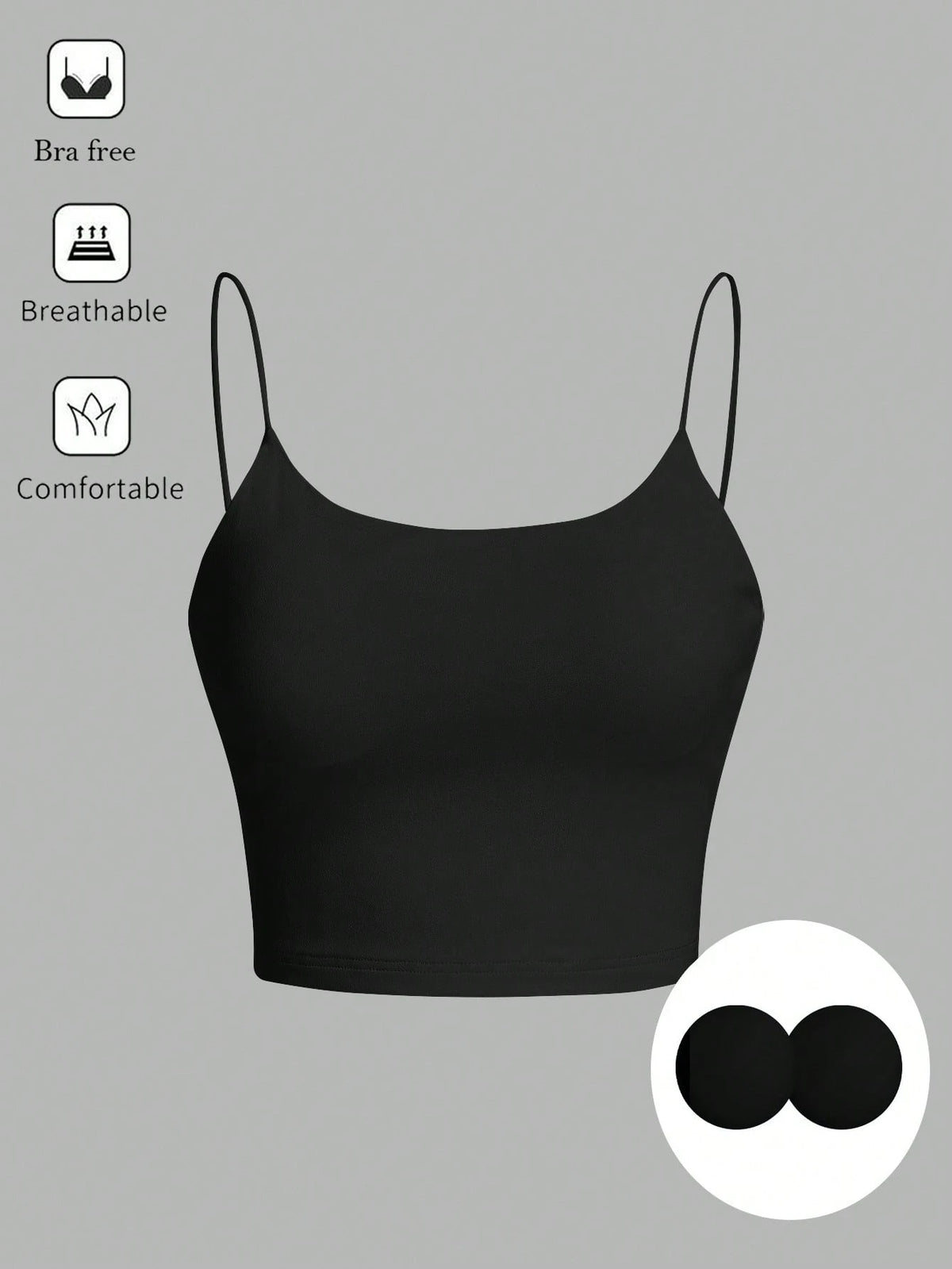 Tseoso Women's Black Summer Basic Modest Sexy Gym Casual Backless Crop Top,Tight Fitting Round Neck Padded Built-In Bra,Solid Color Pleated Cami Night