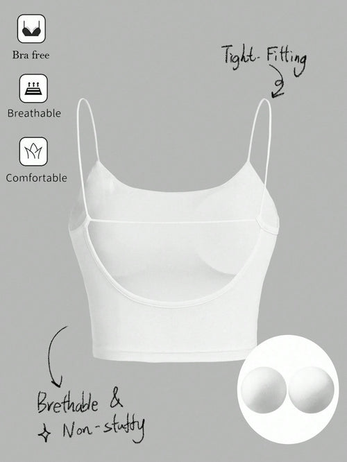 Tseoso Women's Solid Color Spaghetti Strap Simple Modest Camisole, Casual Everyday Wear Everyday All White Summer