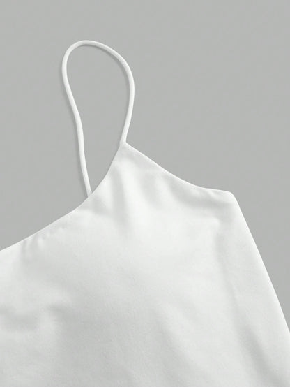 Tseoso Women's Solid Color Spaghetti Strap Simple Modest Camisole, Casual Everyday Wear Everyday All White Summer