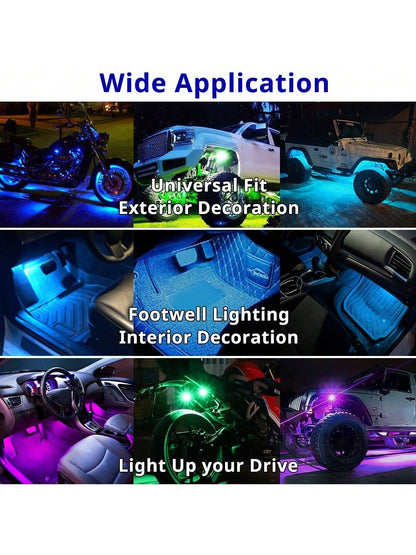 Tutu Car Led Light LED Motorcycle Lighting Kit RGB Remote Control Dynamic Strobe Lights Wireless 8 Colors Rechargeable Footwell Ambient Custom Exterior Interior Decorative Accessories Underglow Kit Si
