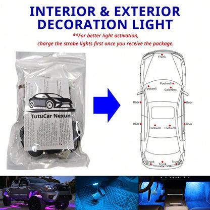 Tutu Car Led Light LED Motorcycle Lighting Kit RGB Remote Control Dynamic Strobe Lights Wireless 8 Colors Rechargeable Footwell Ambient Custom Exterior Interior Decorative Accessories Underglow Kit Si