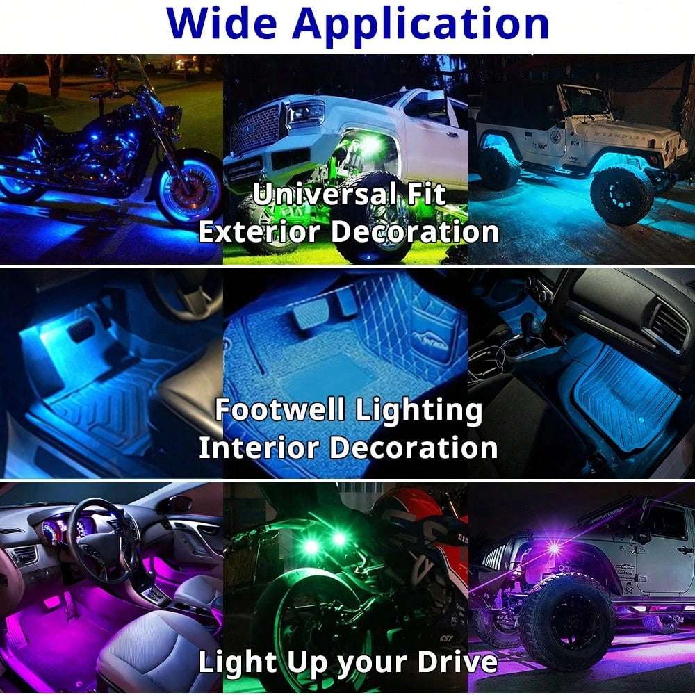 Tutu Car Led Light RGB LED Portable Party Light,Remote Control Wireless 8 Colors Strobe Lighting,Rechargeable Footwell Lights,Under Glow Kits Car Mods, Exterior Interior Decorative Accessories, Flash