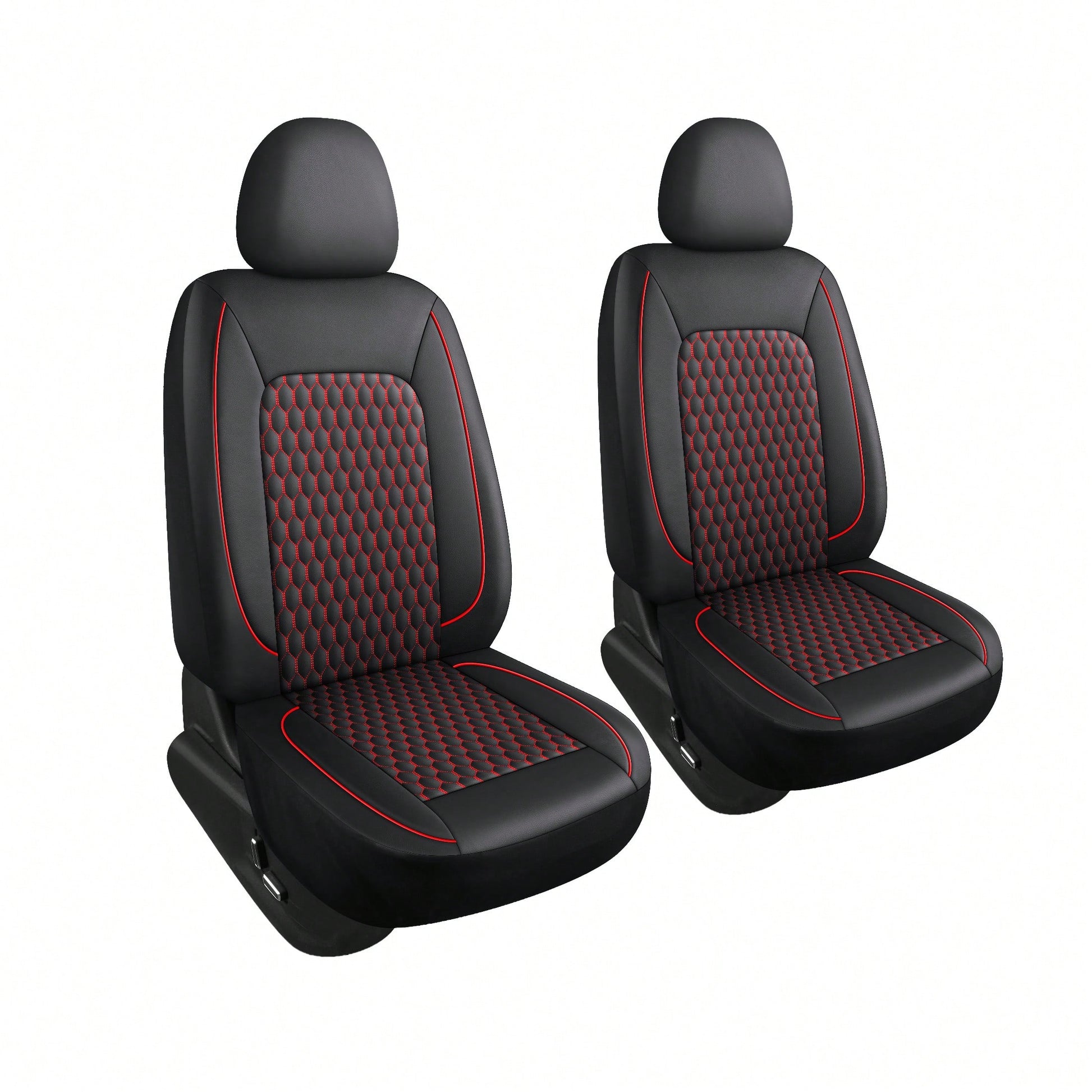 Two-Seat Car Seat Covers (Driver And Front Passenger), Fully Enclosed, Leather Details, Hexagonal Diamond Pattern, Waterproof And Dustproof, Suitable For Most Car Models On The Market, All-Season.