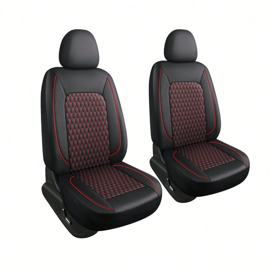 Two-Seat Car Seat Covers (Driver And Front Passenger), Fully Enclosed, Leather Details, Hexagonal Diamond Pattern, Waterproof And Dustproof, Suitable For Most Car Models On The Market, All-Season.