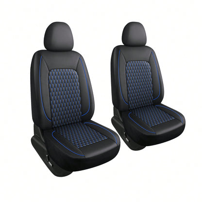 Two-Seat Car Seat Covers (Driver And Front Passenger), Fully Enclosed, Leather Details, Hexagonal Diamond Pattern, Waterproof And Dustproof, Suitable For Most Car Models On The Market, All-Season.