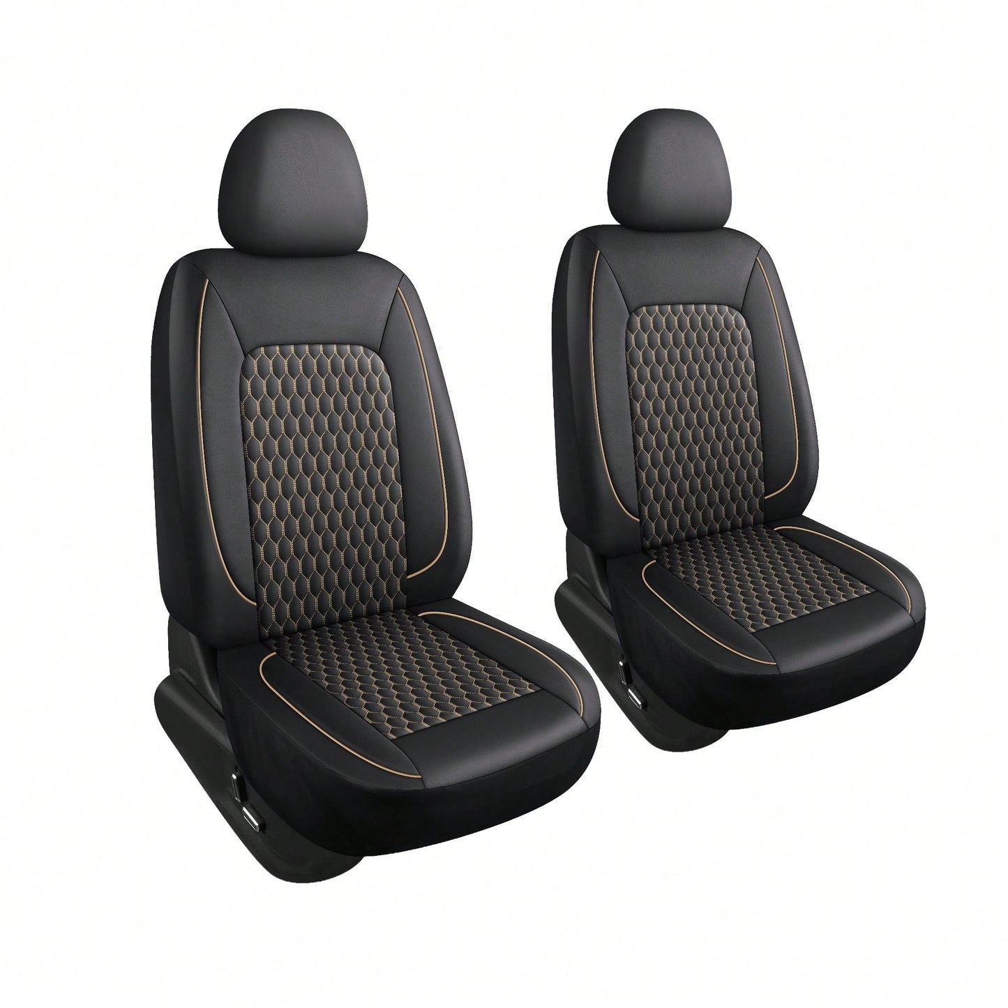 Two-Seat Car Seat Covers (Driver And Front Passenger), Fully Enclosed, Leather Details, Hexagonal Diamond Pattern, Waterproof And Dustproof, Suitable For Most Car Models On The Market, All-Season.