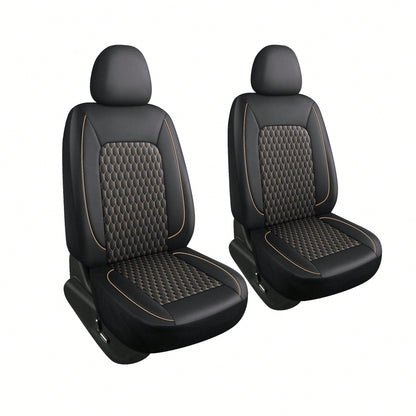 Two-Seat Car Seat Covers (Driver And Front Passenger), Fully Enclosed, Leather Details, Hexagonal Diamond Pattern, Waterproof And Dustproof, Suitable For Most Car Models On The Market, All-Season.