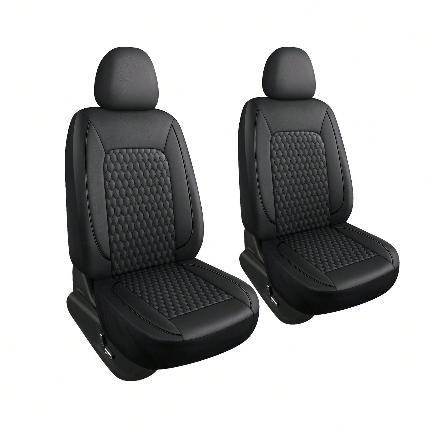 Two-Seat Car Seat Covers (Driver And Front Passenger), Fully Enclosed, Leather Details, Hexagonal Diamond Pattern, Waterproof And Dustproof, Suitable For Most Car Models On The Market, All-Season.