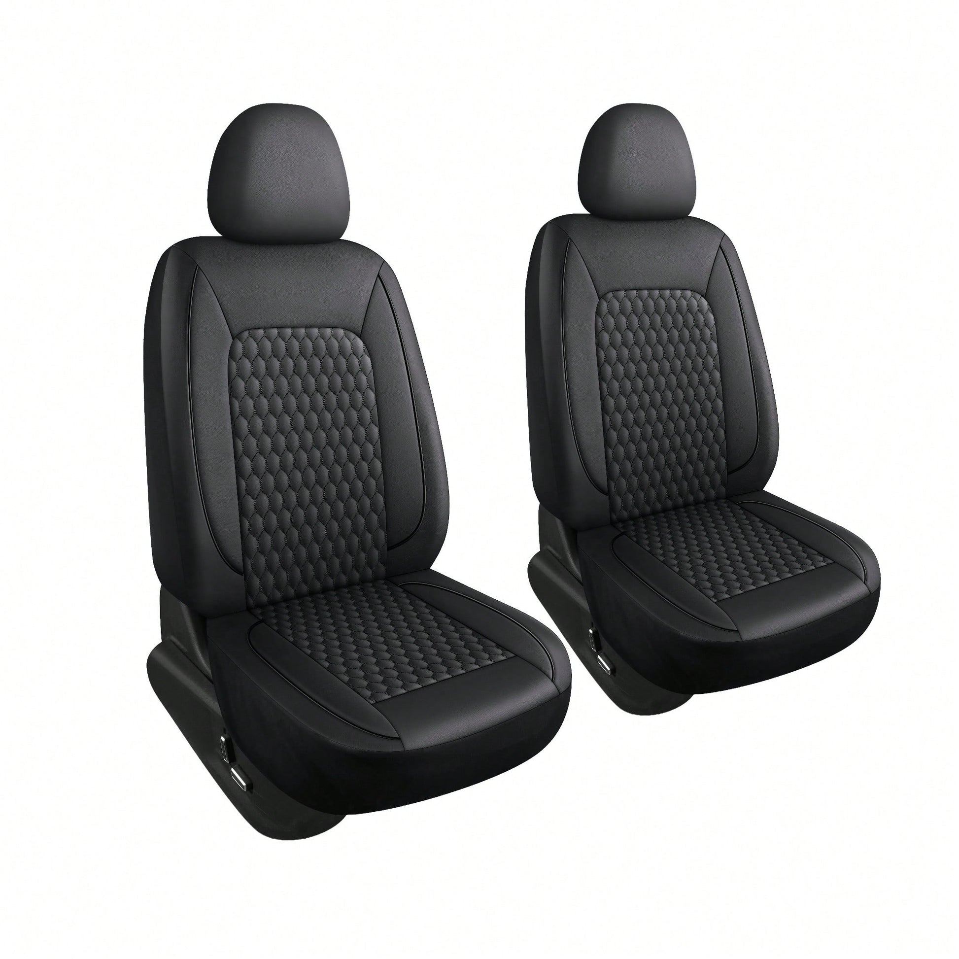 Two-Seat Car Seat Covers (Driver And Front Passenger), Fully Enclosed, Leather Details, Hexagonal Diamond Pattern, Waterproof And Dustproof, Suitable For Most Car Models On The Market, All-Season.