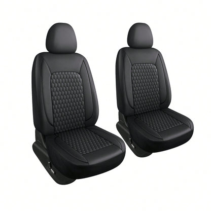 Two-Seat Car Seat Covers (Driver And Front Passenger), Fully Enclosed, Leather Details, Hexagonal Diamond Pattern, Waterproof And Dustproof, Suitable For Most Car Models On The Market, All-Season.