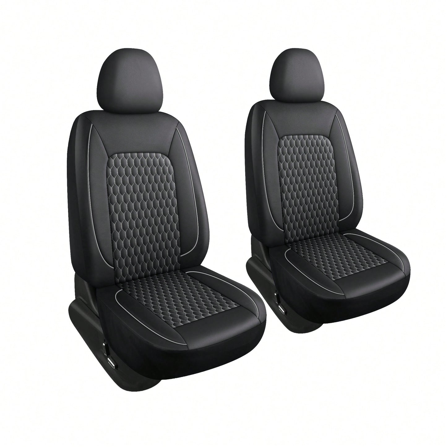 Two-Seat Car Seat Covers (Driver And Front Passenger), Fully Enclosed, Leather Details, Hexagonal Diamond Pattern, Waterproof And Dustproof, Suitable For Most Car Models On The Market, All-Season.
