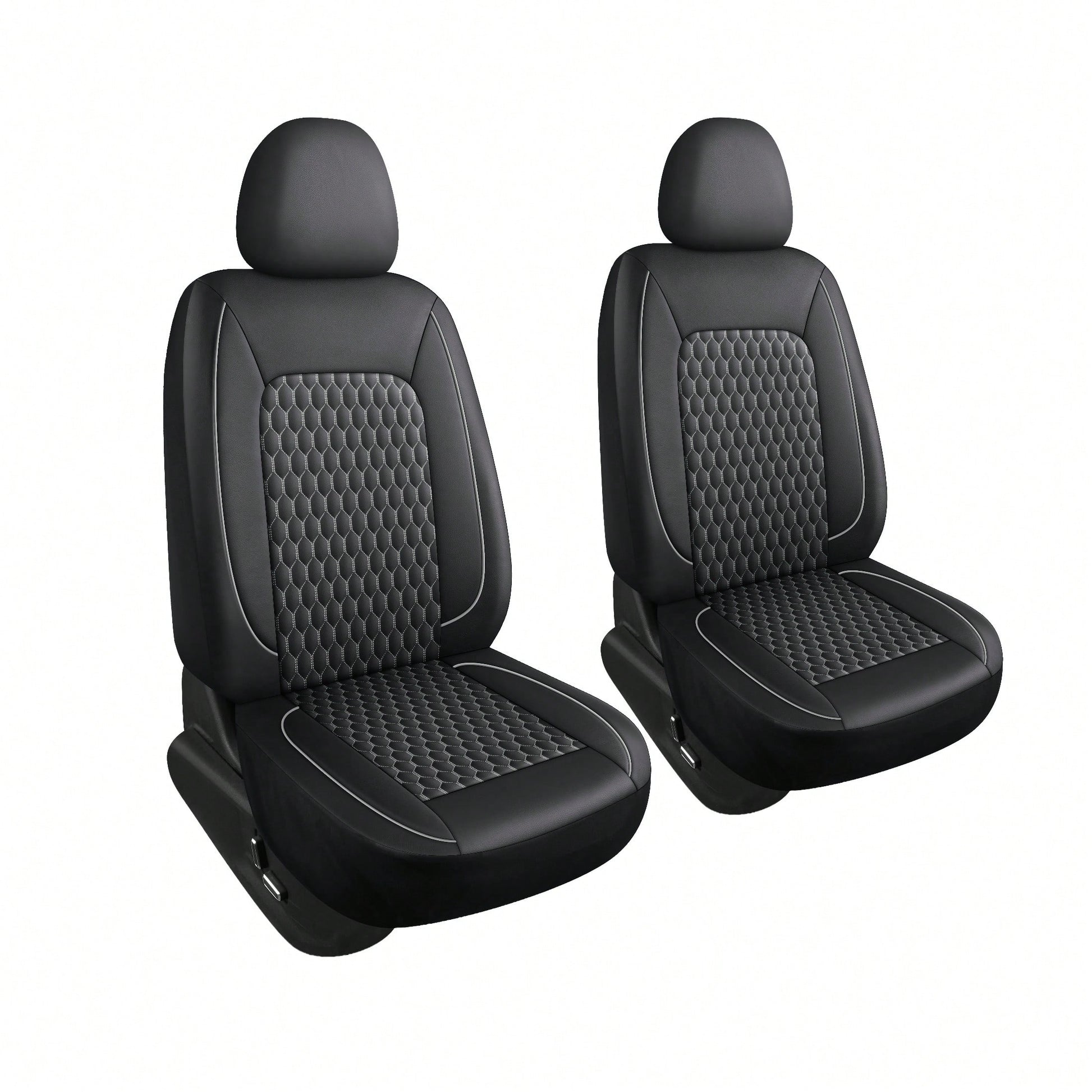 Two-Seat Car Seat Covers (Driver And Front Passenger), Fully Enclosed, Leather Details, Hexagonal Diamond Pattern, Waterproof And Dustproof, Suitable For Most Car Models On The Market, All-Season.