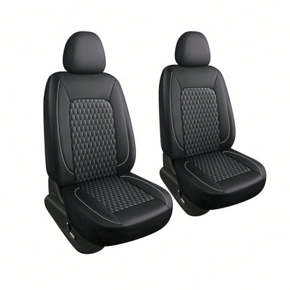 Two-Seat Car Seat Covers (Driver And Front Passenger), Fully Enclosed, Leather Details, Hexagonal Diamond Pattern, Waterproof And Dustproof, Suitable For Most Car Models On The Market, All-Season.