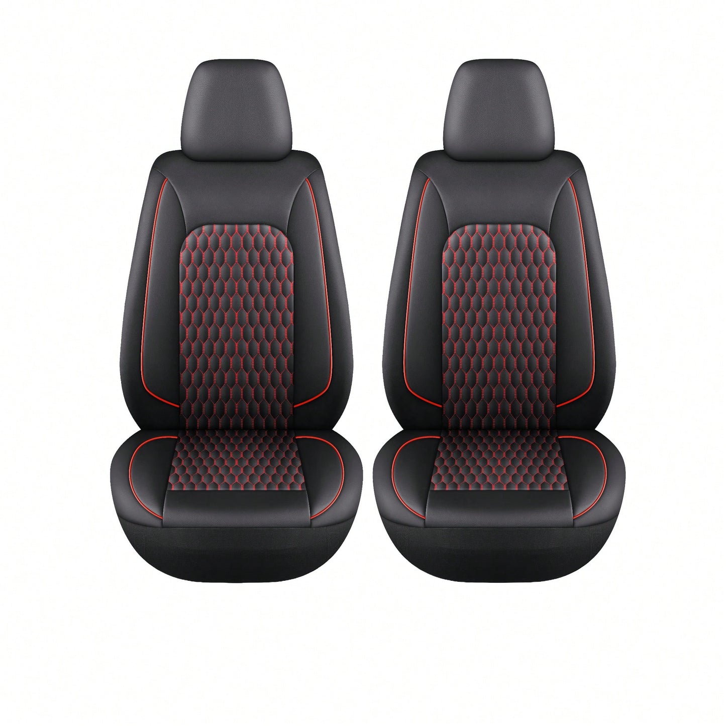 Two-Seat Car Seat Covers (Driver And Front Passenger), Fully Enclosed, Leather Details, Hexagonal Diamond Pattern, Waterproof And Dustproof, Suitable For Most Car Models On The Market, All-Season.