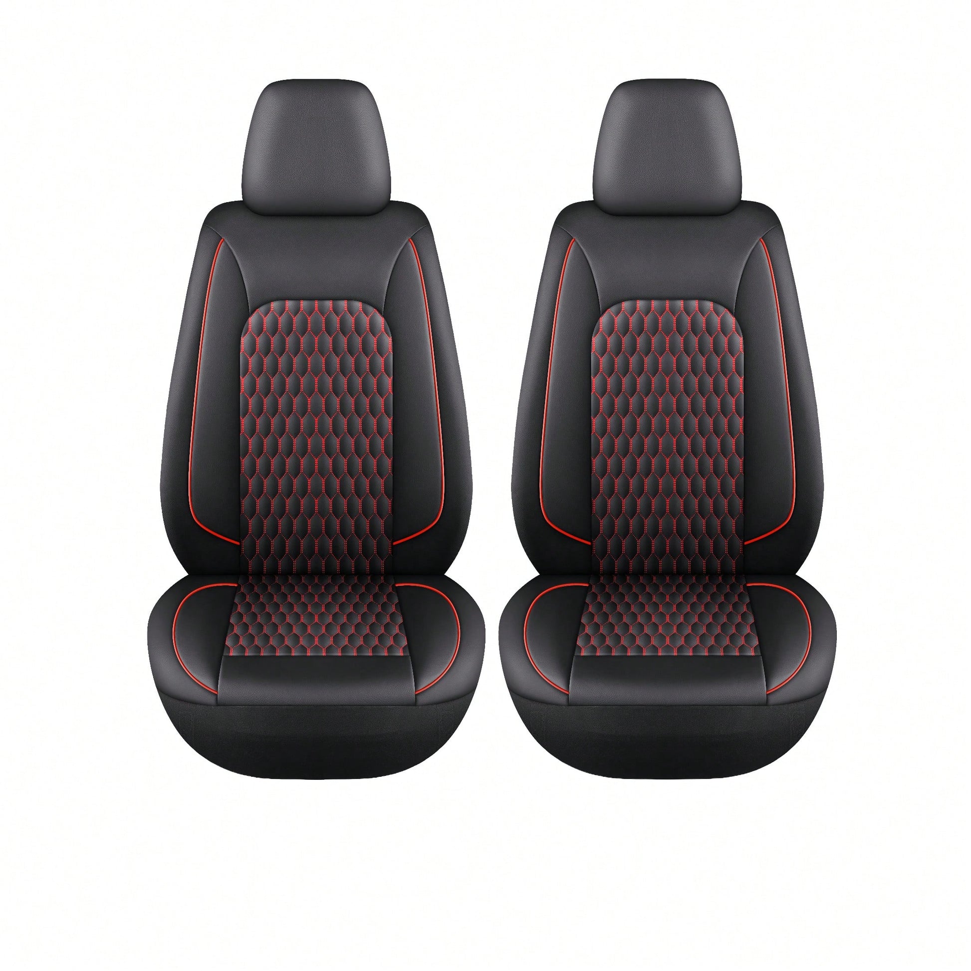 Two-Seat Car Seat Covers (Driver And Front Passenger), Fully Enclosed, Leather Details, Hexagonal Diamond Pattern, Waterproof And Dustproof, Suitable For Most Car Models On The Market, All-Season.