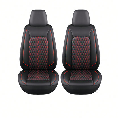 Two-Seat Car Seat Covers (Driver And Front Passenger), Fully Enclosed, Leather Details, Hexagonal Diamond Pattern, Waterproof And Dustproof, Suitable For Most Car Models On The Market, All-Season.