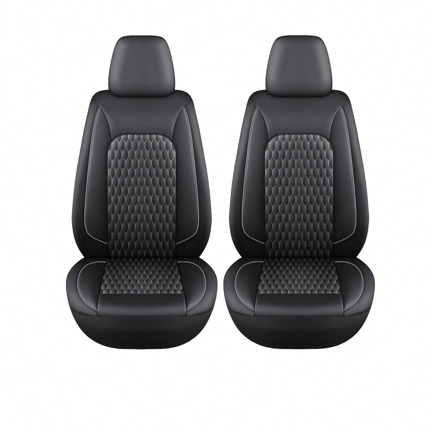 Two-Seat Car Seat Covers (Driver And Front Passenger), Fully Enclosed, Leather Details, Hexagonal Diamond Pattern, Waterproof And Dustproof, Suitable For Most Car Models On The Market, All-Season.