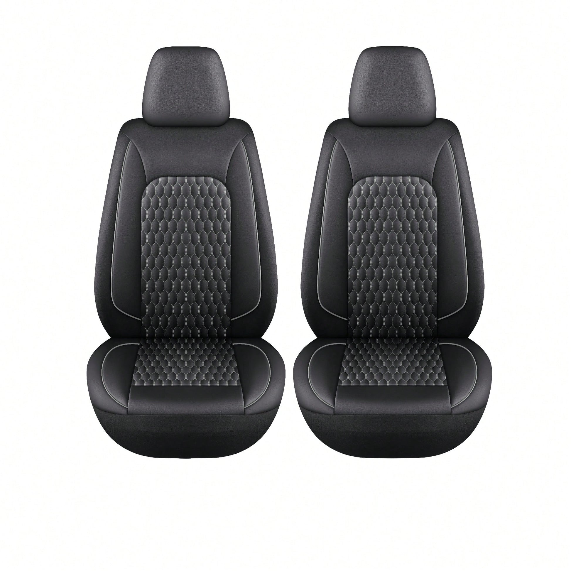 Two-Seat Car Seat Covers (Driver And Front Passenger), Fully Enclosed, Leather Details, Hexagonal Diamond Pattern, Waterproof And Dustproof, Suitable For Most Car Models On The Market, All-Season.