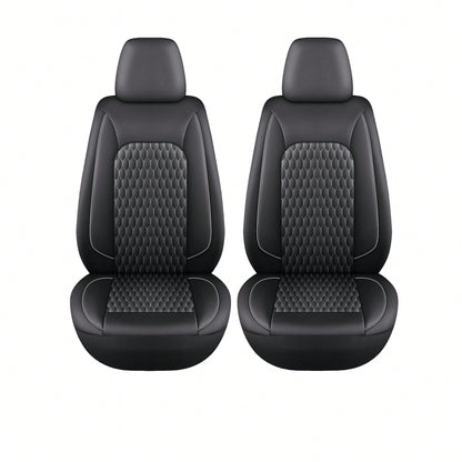 Two-Seat Car Seat Covers (Driver And Front Passenger), Fully Enclosed, Leather Details, Hexagonal Diamond Pattern, Waterproof And Dustproof, Suitable For Most Car Models On The Market, All-Season.