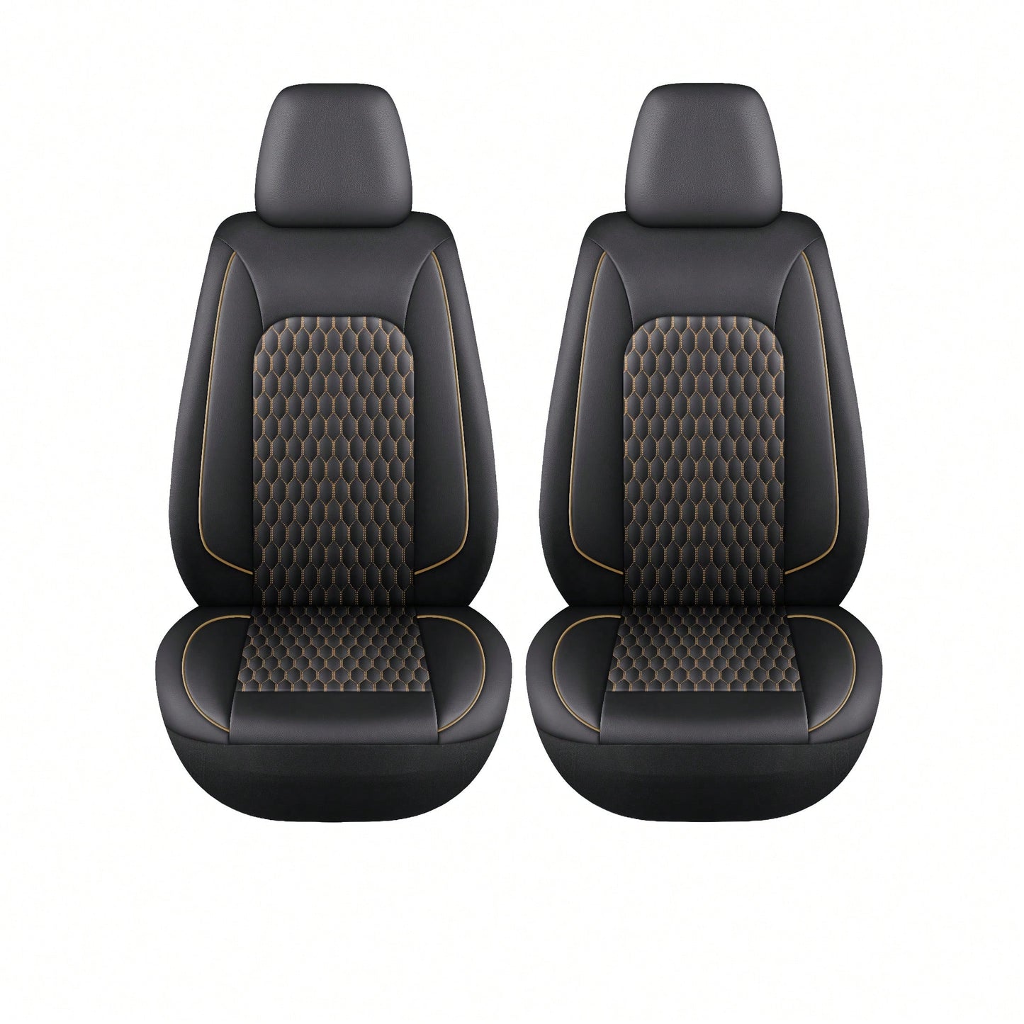 Two-Seat Car Seat Covers (Driver And Front Passenger), Fully Enclosed, Leather Details, Hexagonal Diamond Pattern, Waterproof And Dustproof, Suitable For Most Car Models On The Market, All-Season.