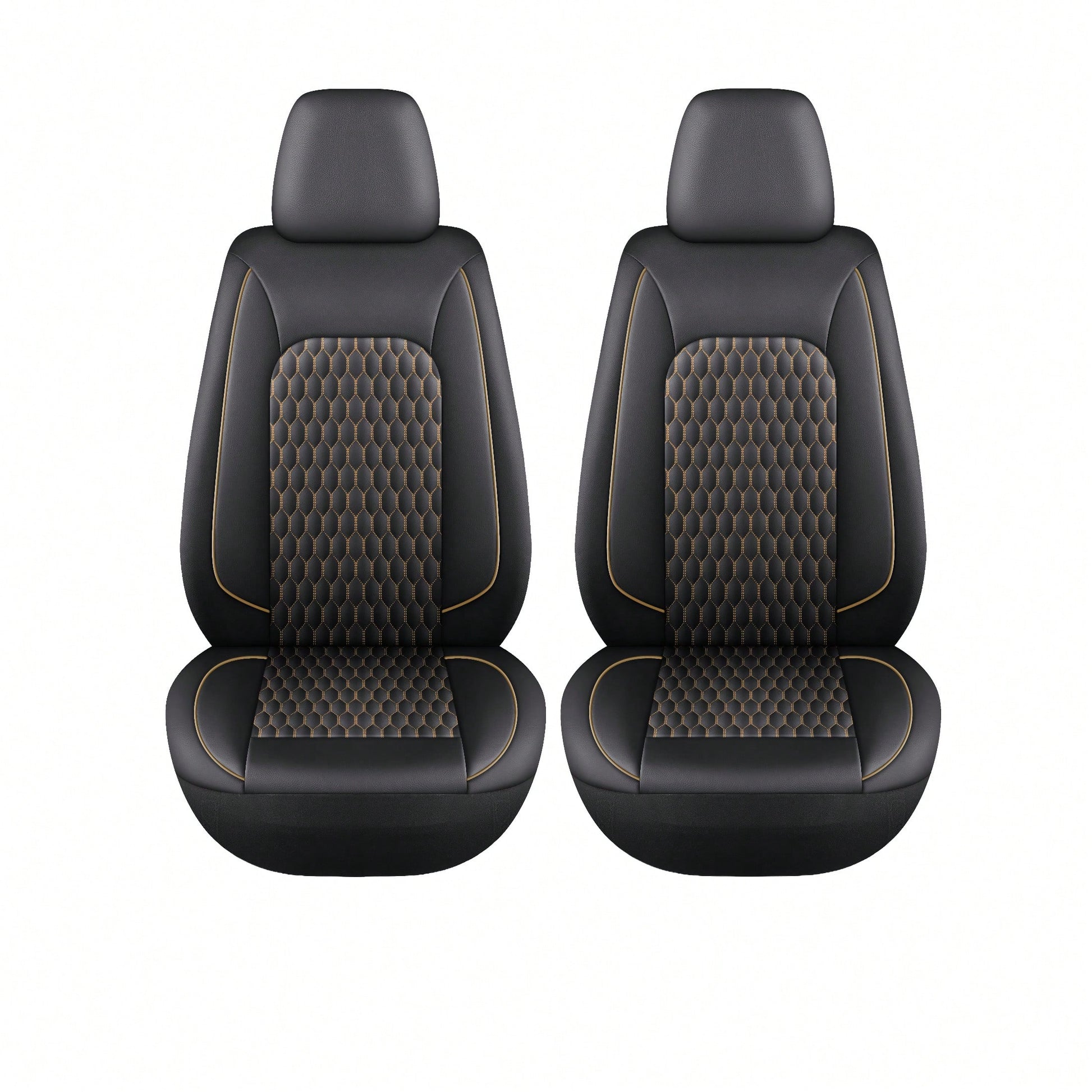 Two-Seat Car Seat Covers (Driver And Front Passenger), Fully Enclosed, Leather Details, Hexagonal Diamond Pattern, Waterproof And Dustproof, Suitable For Most Car Models On The Market, All-Season.
