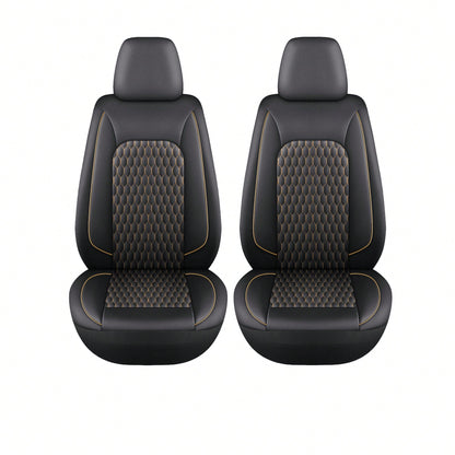 Two-Seat Car Seat Covers (Driver And Front Passenger), Fully Enclosed, Leather Details, Hexagonal Diamond Pattern, Waterproof And Dustproof, Suitable For Most Car Models On The Market, All-Season.
