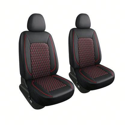 Two-Seat Car Seat Covers (Driver And Front Passenger), Fully Enclosed, Leather Details, Hexagonal Diamond Pattern, Waterproof And Dustproof, Suitable For Most Car Models On The Market, All-Season.