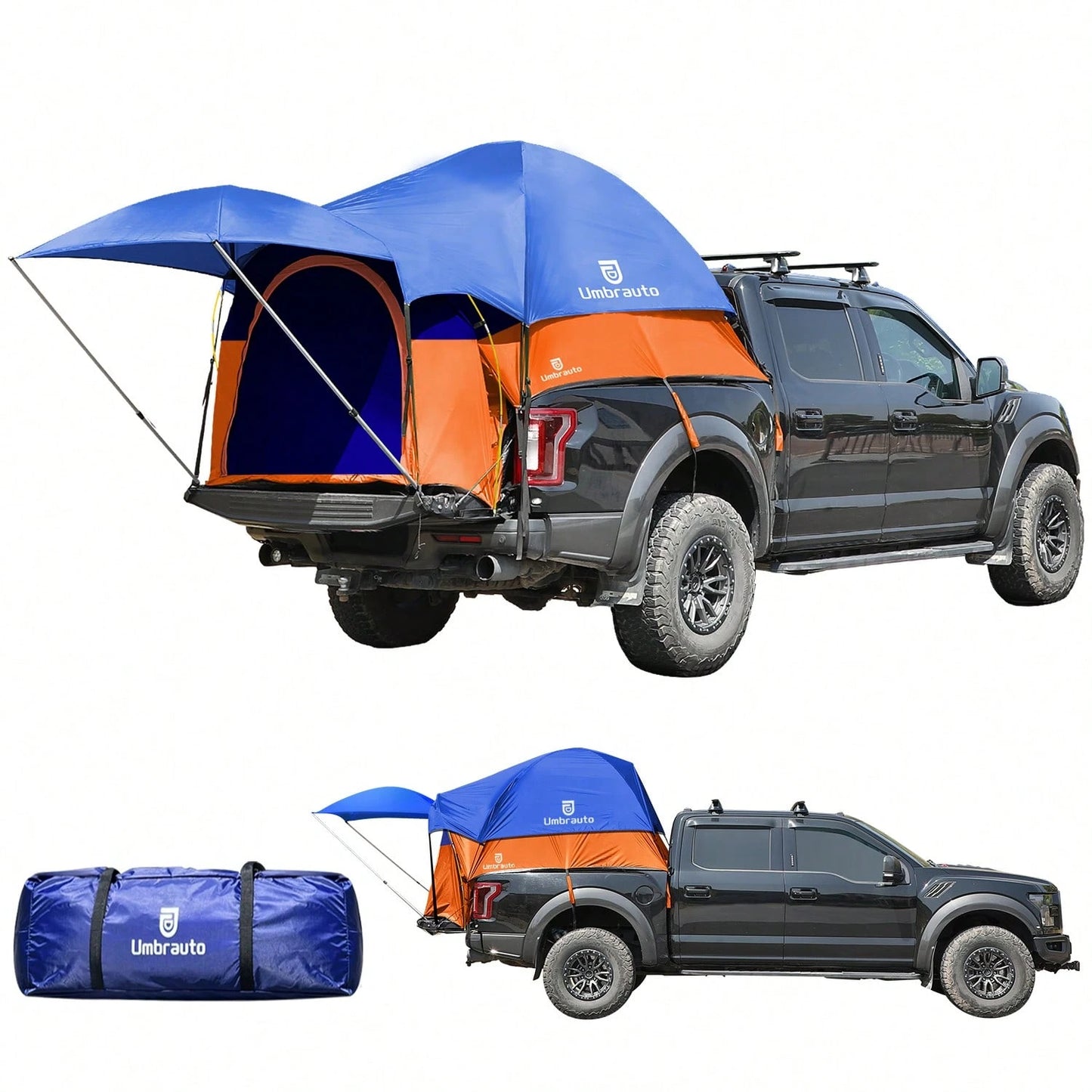 Umbrauto 150D Oxford Truck Bed Tent With Awning: 6.4-6.7FT PU3000mm Waterproof Tailgate Pickup Truck Tents, Easy Set-Up For 2 Person, Fits Full Size Short Bed, Chevy, Dodge, Fo-Rd, GMC