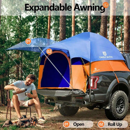 Umbrauto 150D Oxford Truck Bed Tent With Awning: 6.4-6.7FT PU3000mm Waterproof Tailgate Pickup Truck Tents, Easy Set-Up For 2 Person, Fits Full Size Short Bed, Chevy, Dodge, Fo-Rd, GMC