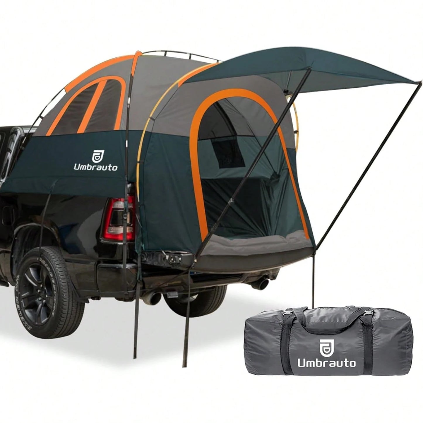 Umbrauto 150D Oxford Truck Bed Tent With Awning: 6.4-6.7FT PU3000mm Waterproof Tailgate Pickup Truck Tents, Easy Set-Up For 2 Person, Fits Full Size Short Bed, Chevy, Dodge, Fo-Rd, GMC
