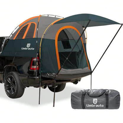 Umbrauto 150D Oxford Truck Bed Tent With Awning: 6.4-6.7FT PU3000mm Waterproof Tailgate Pickup Truck Tents, Easy Set-Up For 2 Person, Fits Full Size Short Bed, Chevy, Dodge, Fo-Rd, GMC