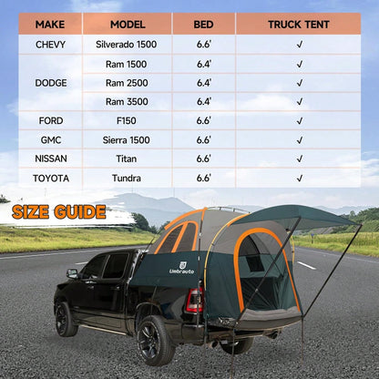 Umbrauto 150D Oxford Truck Bed Tent With Awning: 6.4-6.7FT PU3000mm Waterproof Tailgate Pickup Truck Tents, Easy Set-Up For 2 Person, Fits Full Size Short Bed, Chevy, Dodge, Fo-Rd, GMC
